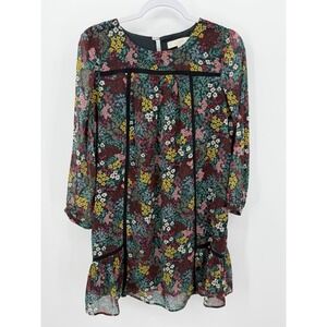 Ann Taylor Loft Dress Womens Small Navy Red Shift Chiffon Floral Cottage